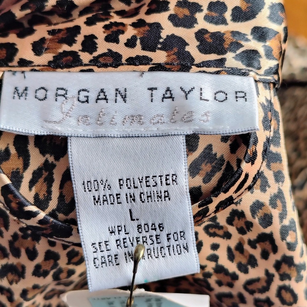 Morgan Taylor Intimates Leopard Print Satin Robe Brown Animal L NWT NOS regency - Picture 5 of 8